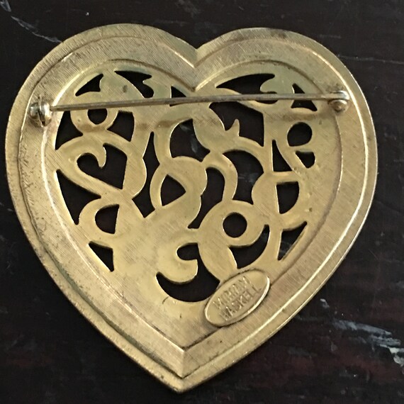 Miriam Haskell heart pin circa 1960s in goldtone - image 4