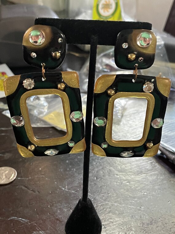 Composite plastic earrings, pierced,1980s runway big … Gem