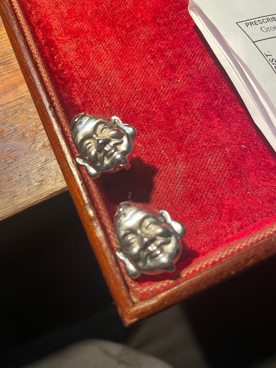 Happy Buddha silver metal,Swank cufflinks, circa 1960s