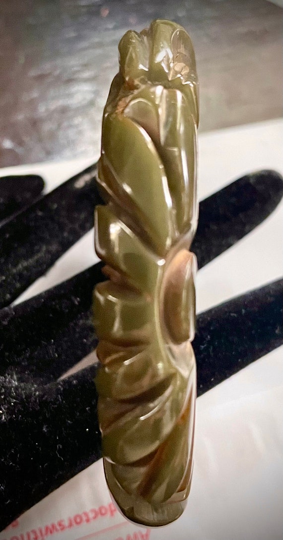 Olive deep carve floral and geometric bakelite ban