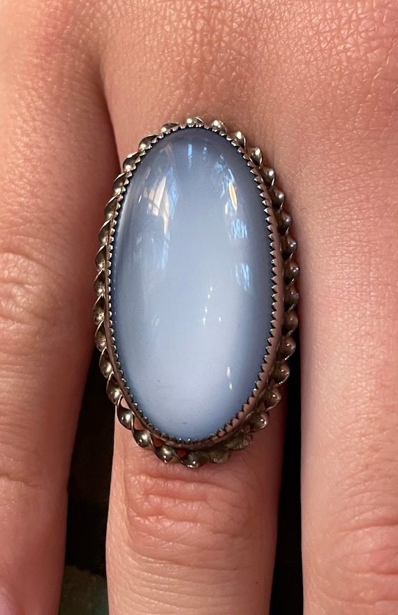 Cabochon sunthetic blue moonstone statement ring,… - image 9