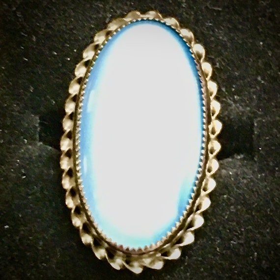 Cabochon sunthetic blue moonstone statement ring,… - image 2