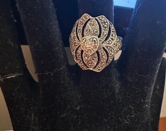 Art Deco dome  statement ring in marqesites and diamonds?circa 1930s set in sterling