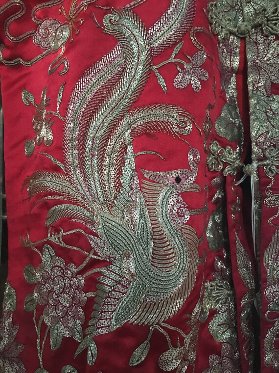 Red silk and silver,gold bullion embroidered Chin… - image 5