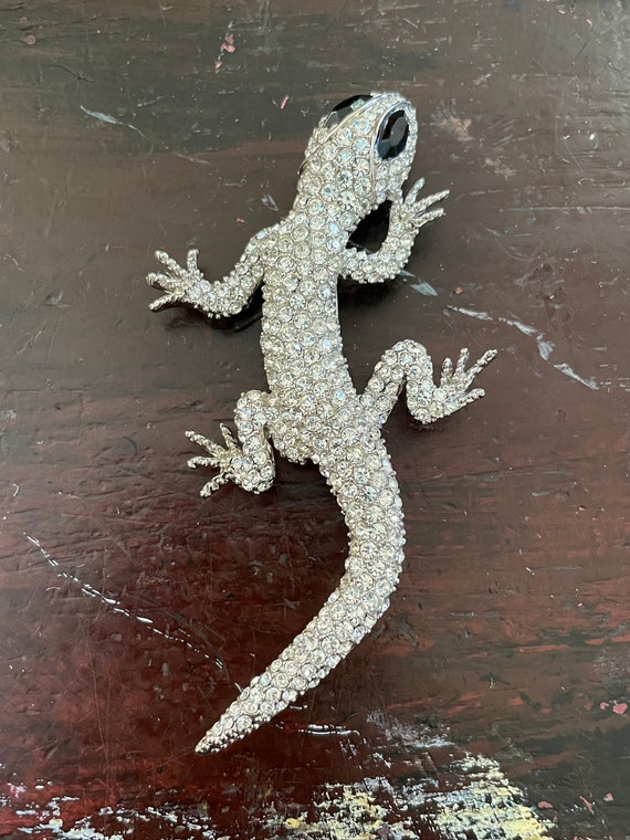 Salamander,gecko,pave rhinestone brooch, circa 19… - image 5