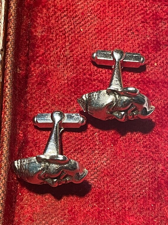 Happy Buddha silver metal,Swank cufflinks, circa 1960s View 3