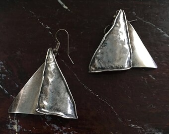 Sterling silver earrings circa 1960s in modernist sailboat shape,signed