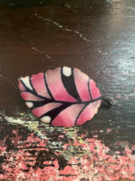 1950s mid century leaf pin enameled on copper