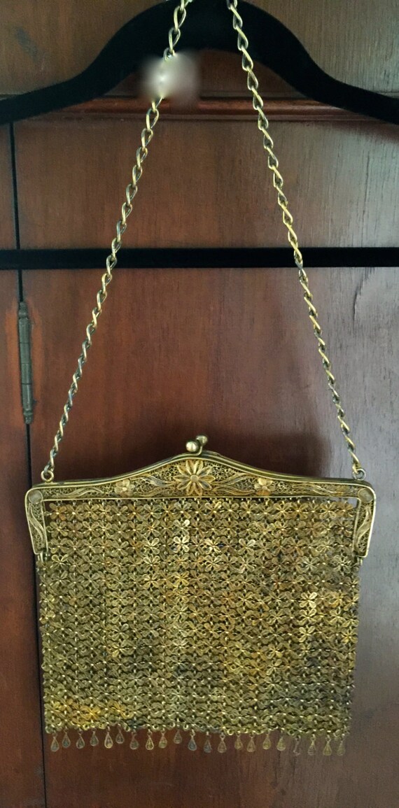 Fillagree gold metal handbag circa1930 . Mint