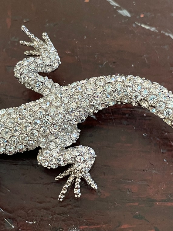 Salamander,gecko,pave rhinestone brooch, circa 19… - image 3