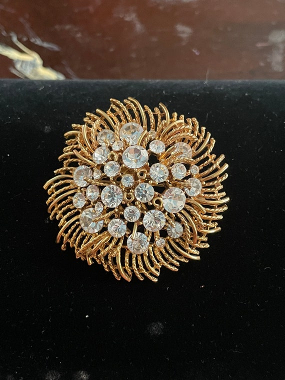 brooch signed M Jent.Gold setting with rhinestone… - image 2