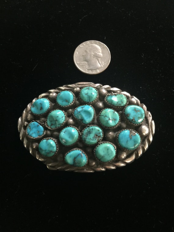 Sterling silver and turquoise belt buckle signed A