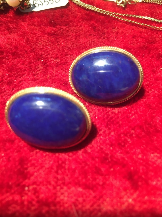 Deep blue Lapis Lazuli cabochon 14K(585) pierced … - image 3