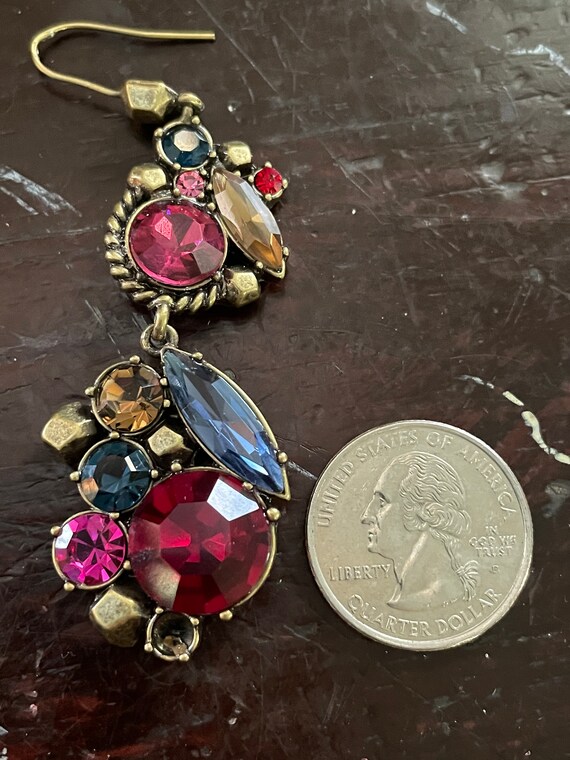 French hook multicolor dangle earrings, circa 198… - image 2