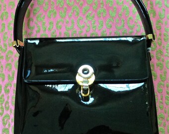 Black patent leather handbag 60s mod