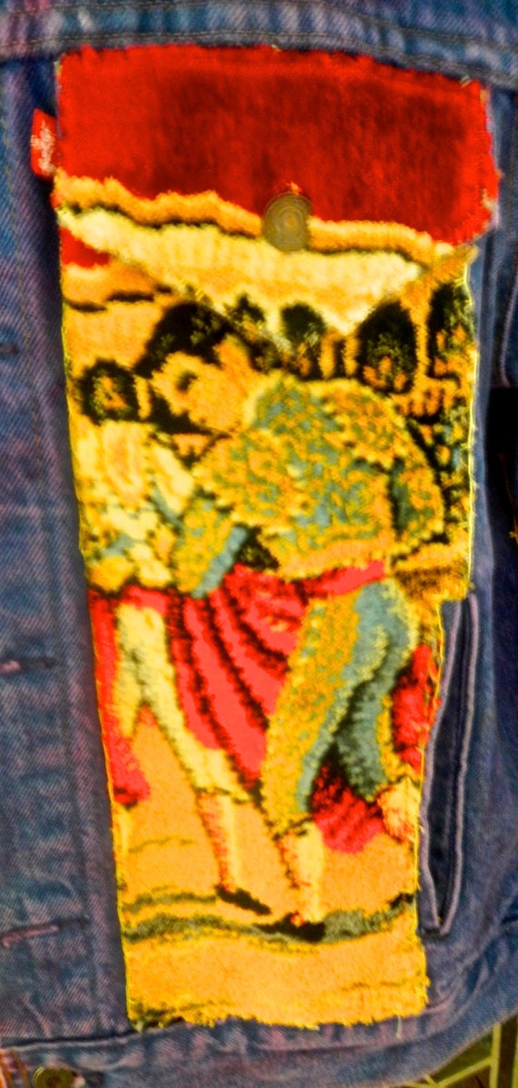 A denim jacket made in 1980s with cutout tapestry… - image 2
