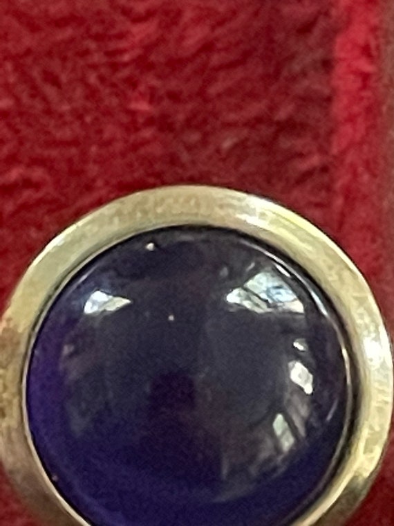 Sapphire blue cabochon gold metal cufflinks, circ… - image 3