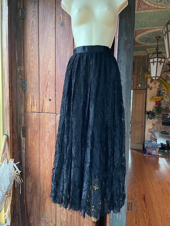 Emanuel Ungaro 1970s black lace long skirt,Paris i