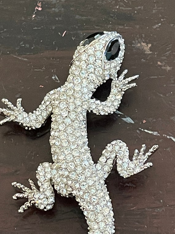 Salamander,gecko,pave rhinestone brooch, circa 19… - image 6