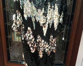 Disco dress circa 1980s ,big shoulder pads with overall beads and sequins