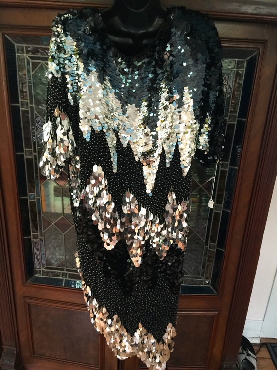 Disco dress circa 1980s ,big shoulder pads with o… - image 1