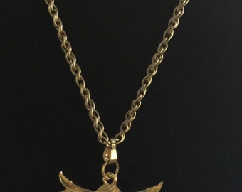 1960s owl pendant necklace,gold plated on gold chain