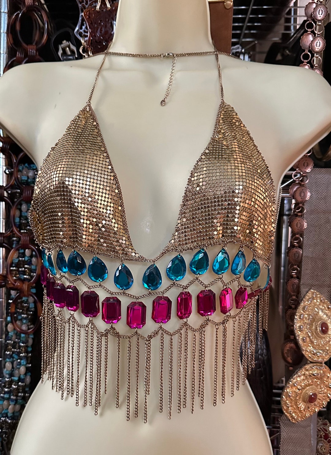 Metal Mesh Bra Top With Flatpack Plastic Jewels Circa 1990s Etsy