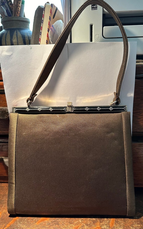 Chocolage brown silk and celluloid purse, handbag… - image 1