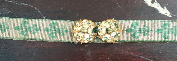 1920s beaded fleur des lis pattern belt in green - image 3