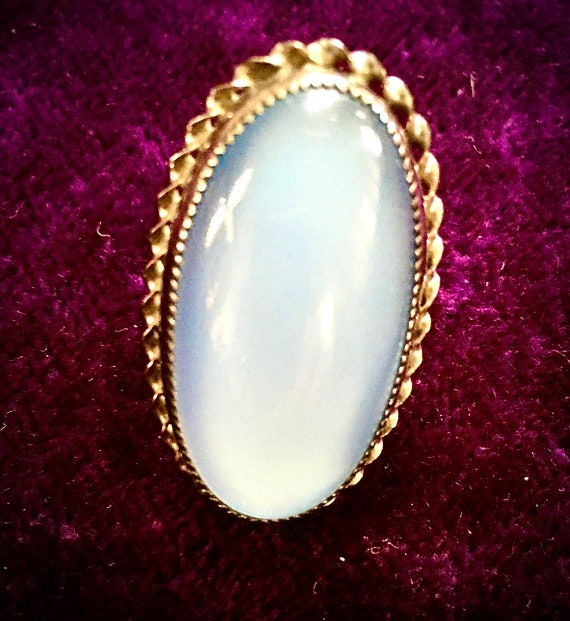 Cabochon sunthetic blue moonstone statement ring,… - image 3