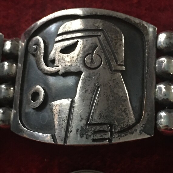1940s solid sterling Mexican signed bracelet with… - image 5
