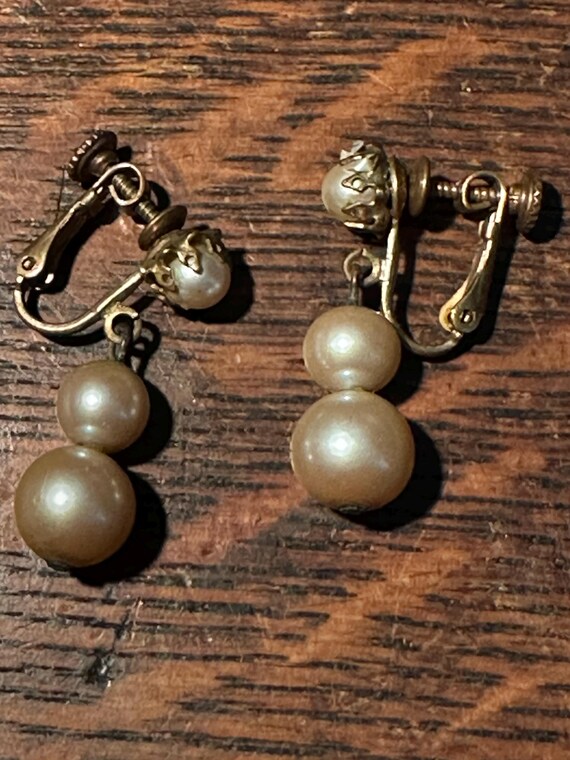 Miriam Haskell dangle, drop smooth pearl earrings… - image 5