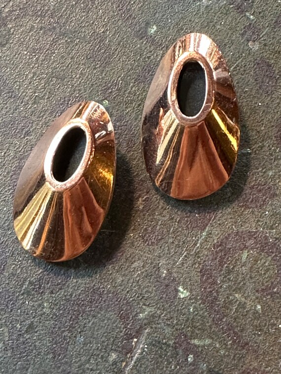 Renoir copper clip on modernist Art deco earrings 