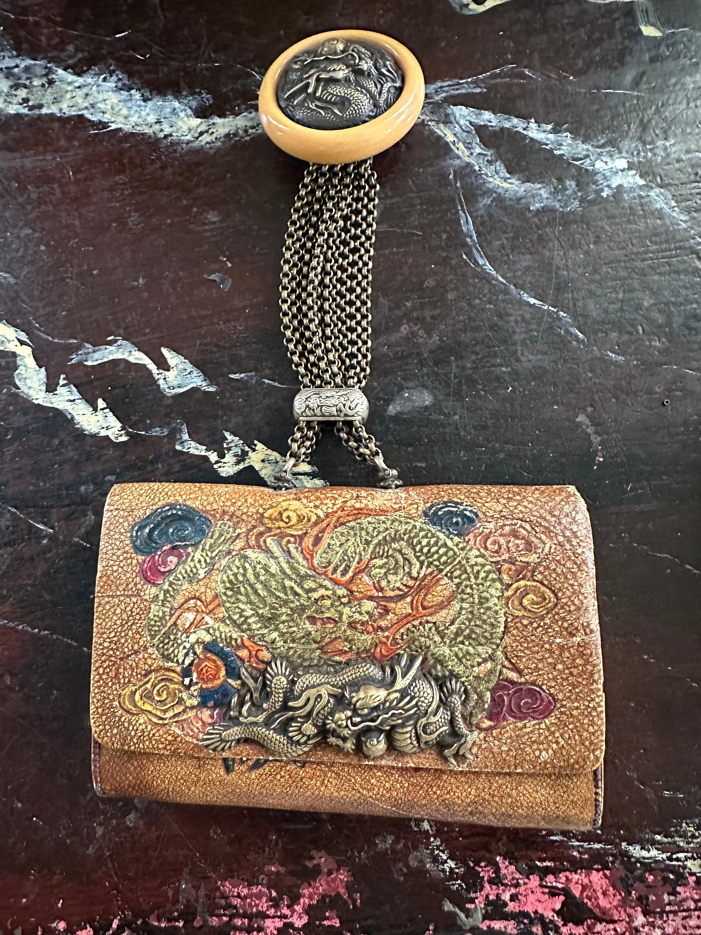 japanese tobacco pouch Mid 1800s Late Meiji Period or Earliertobako-ire(tobacco)one Pouch With  Netsuke