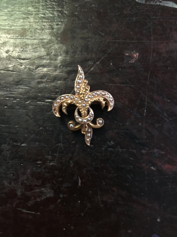 1920 14 karat Fleur De Lis lapel pin,with seed Pea