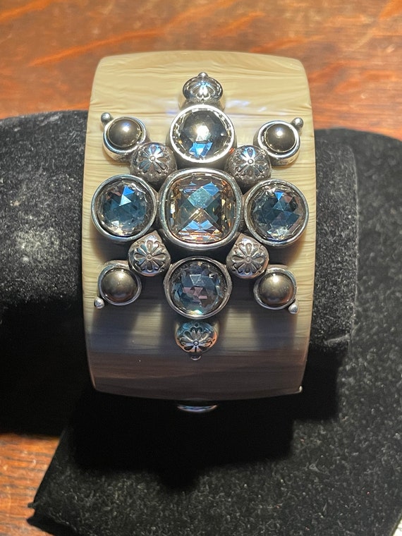 Lucite and stone cuff clamper bracelet big stateme