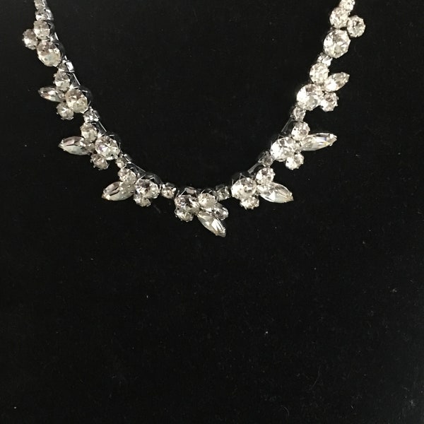 Weiss rhinestone necklace circa 1960 in marquis and round cut