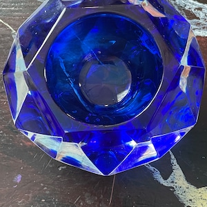 Faceted Murano/Italian design object holder in cased cobalt and clear glass circa 1960s