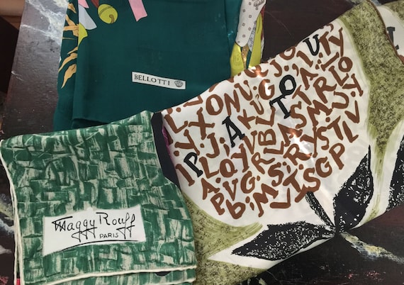 Jean Patou,Maggy Rouff and Bellotti silk scarves c