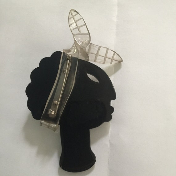 Lucite and bakelite face pin,Afrocentric with tig… - image 5