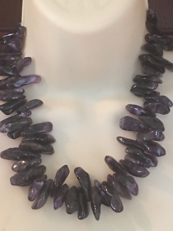 Raw polished amythest necklace, circa 1960s handma