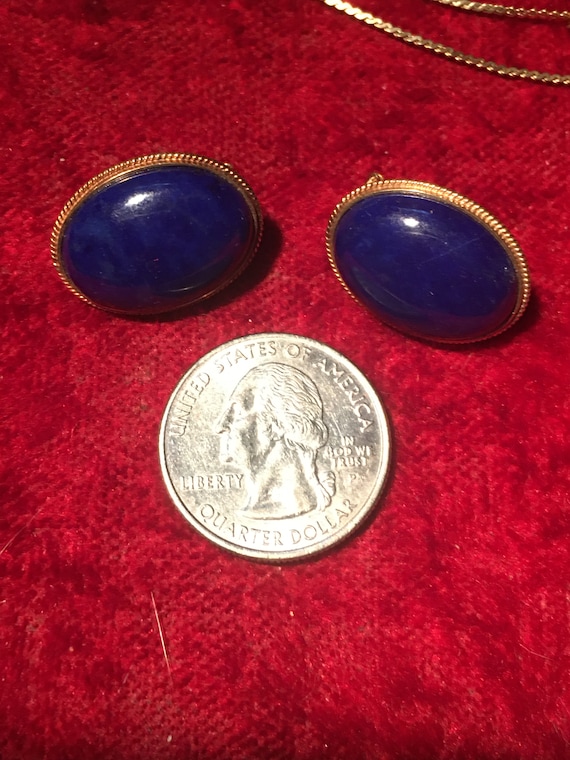 Deep blue Lapis Lazuli cabochon 14K(585) pierced … - image 1