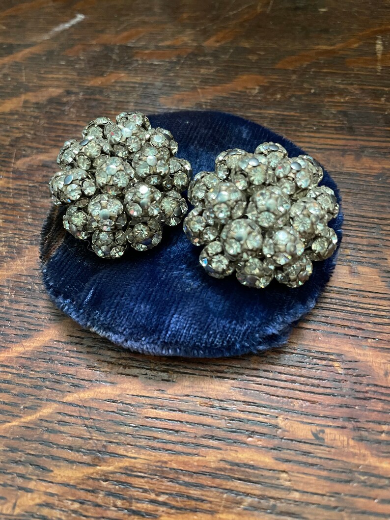 1960s rondelle rhinestone cluster buy earrings with clip on backs