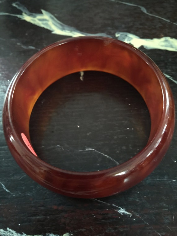 Amber bakelite bangle bracelet,highly mottled cir… - image 2