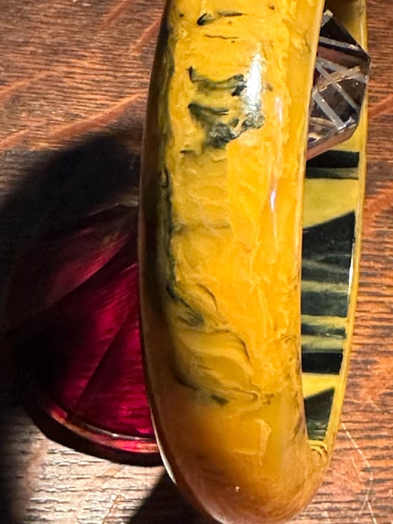 Marbleized bakelite high dome(tested) bangle brac… - image 5