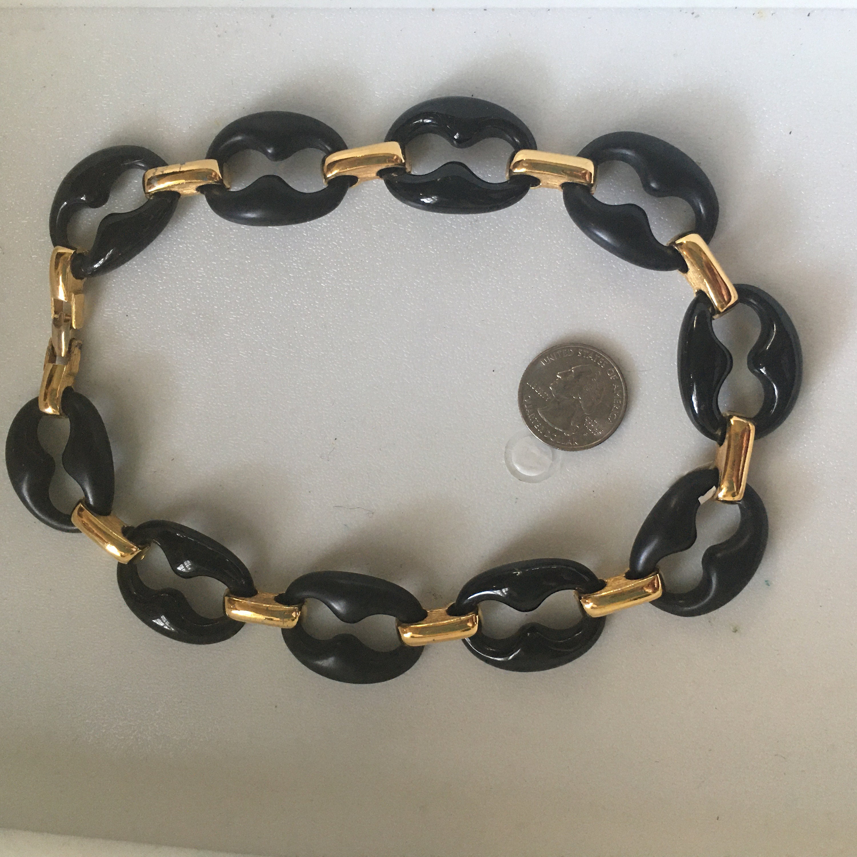 Black Thermoplastic Big Link 1960s Necklace and Clip on