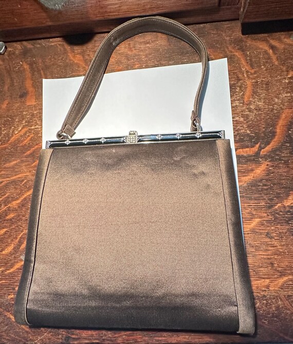 Chocolage brown silk and celluloid purse, handbag… - image 3