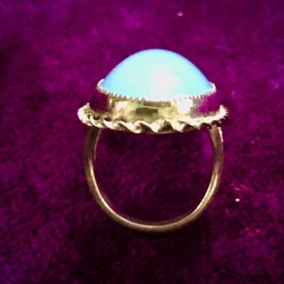 Cabochon sunthetic blue moonstone statement ring,… - image 5