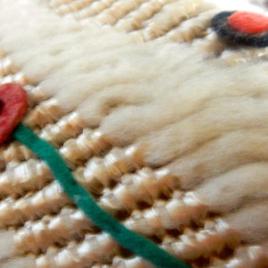 a1920s cloche of straw,chenille,and cut felt,handmade. colors are creme,green,blue,and red image 2