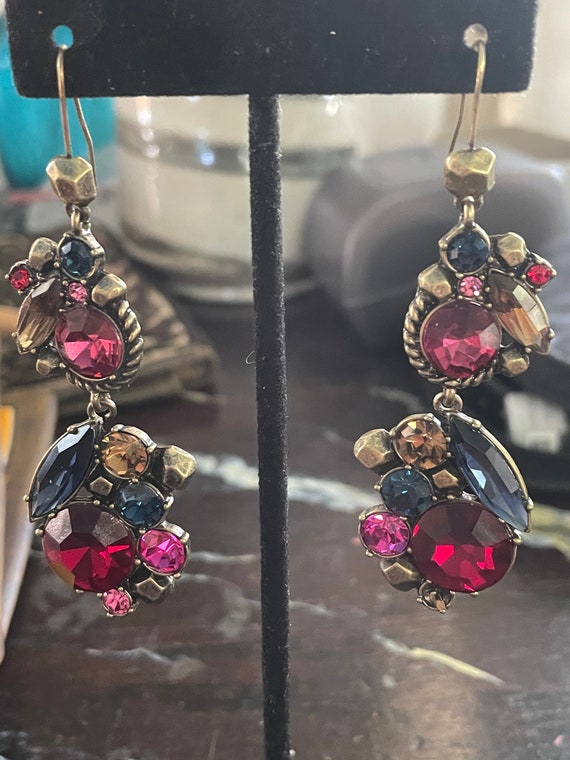 French hook multicolor dangle earrings, circa 198… - image 9